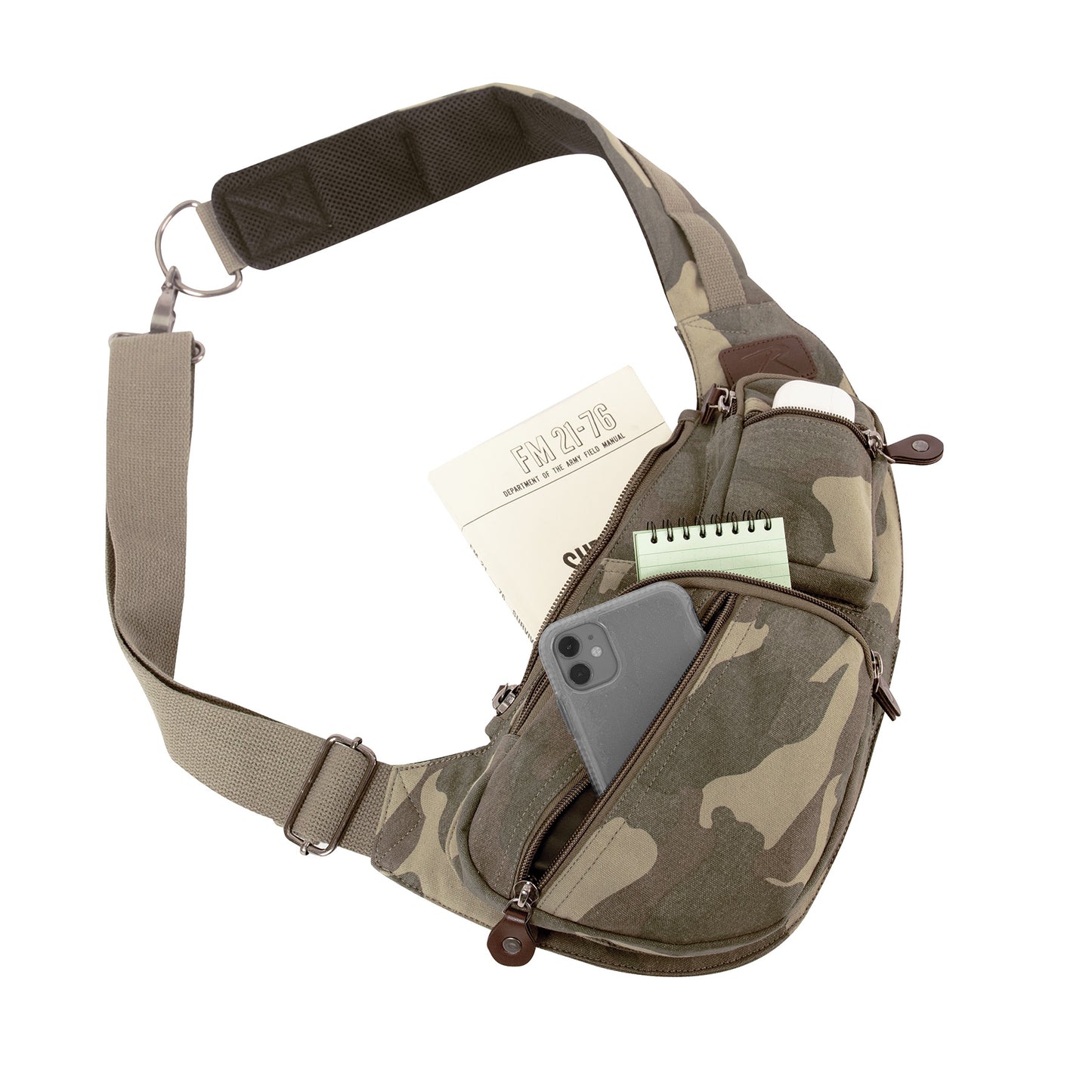 Crossbody Canvass Sling Bag: Woodland Camo