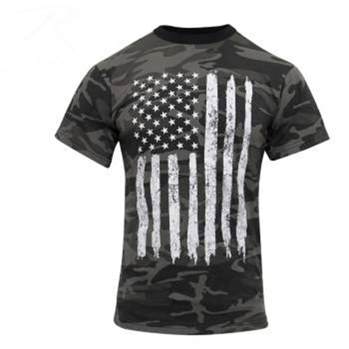 military and police store: military and police store: distressed us flag t-shirt: black camo