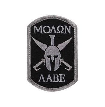 military and police store: military and police store: morale patch: molon labe/black