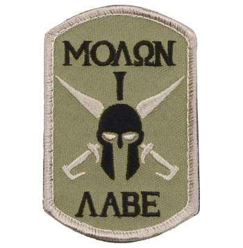 military and police store: military and police store: morale tatch: molon labe/tan