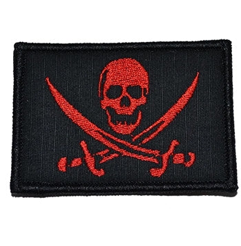 military and police store: military and police store: morale patch: jolly roger black with red lettering