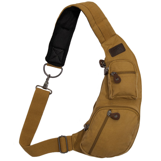 Crossbody Canvass Sling Bag: Coyote Brown