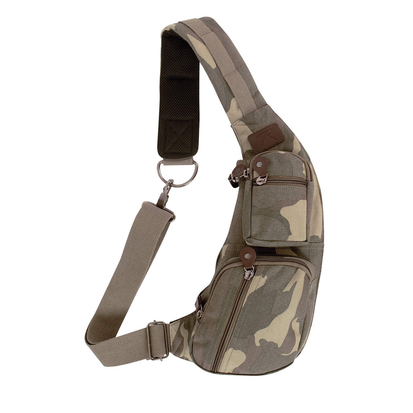 Crossbody Canvass Sling Bag: Woodland Camo
