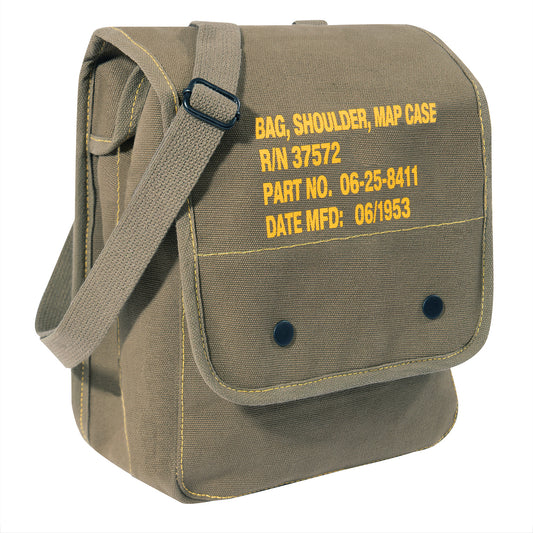 Shoulder Bag: Canvass Map Case with Military Stencil: Olive Drab