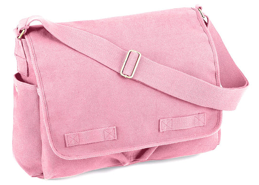 Vintage Washed Canvass Messenger Bag: Pink