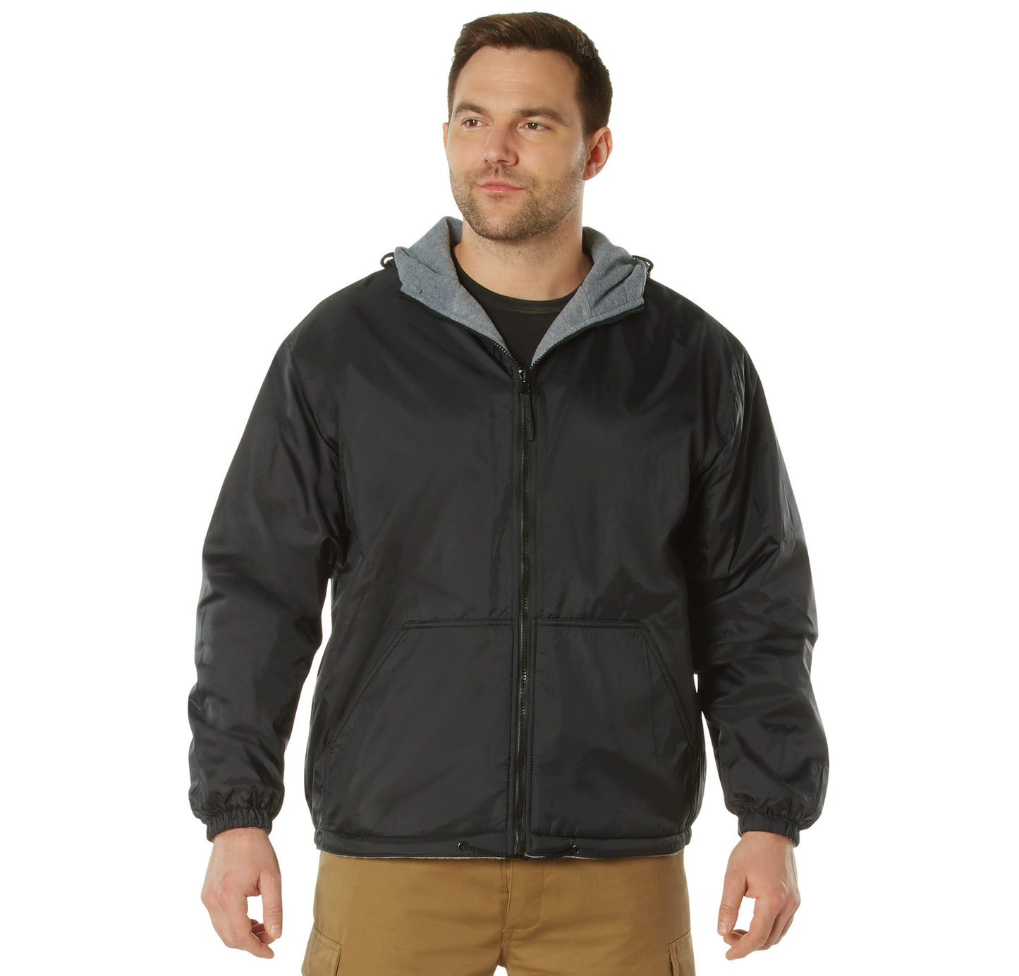 Reversible Fleece Lined Waterproof Jacket: Black