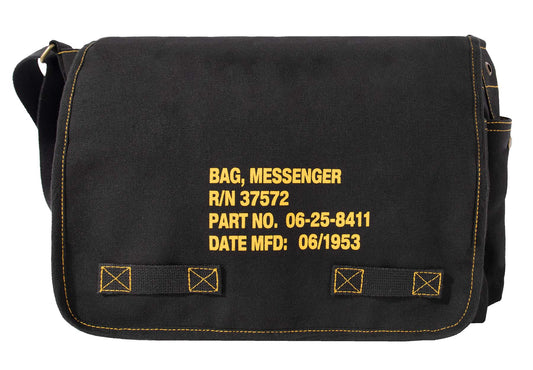 Classic Messenger Bag with Military Stencil: Black