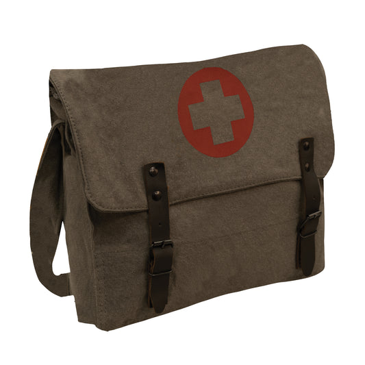 Vintage Medic Bag with Cross: Olive Drab