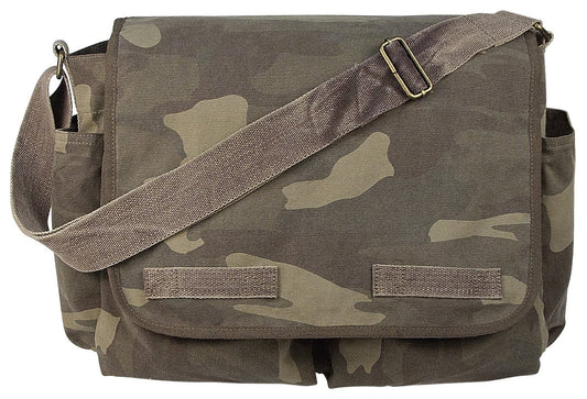 Vintage Washed Canvass Messenger Bag: Camo