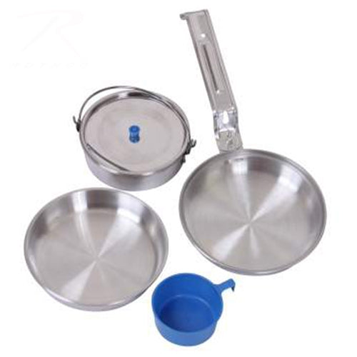 military and police store: military and police store: camping: deluxe 5-piece polished aluminum mess kit