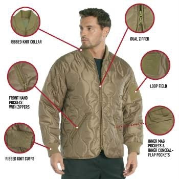 military and police store: military and police store: concealed carry quilted woobie jacket: coyote brown