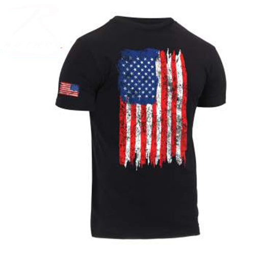 military and police store: military and police store: distressed us flag t-shirt: red,white & blue