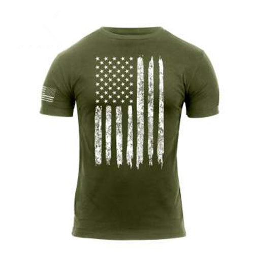 military and police store: military and police store: distressed us flag t-shirt: olive drab