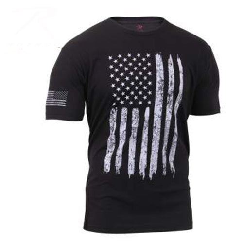 military and police store: military and police store: distressed us flag t-shirt: black/white
