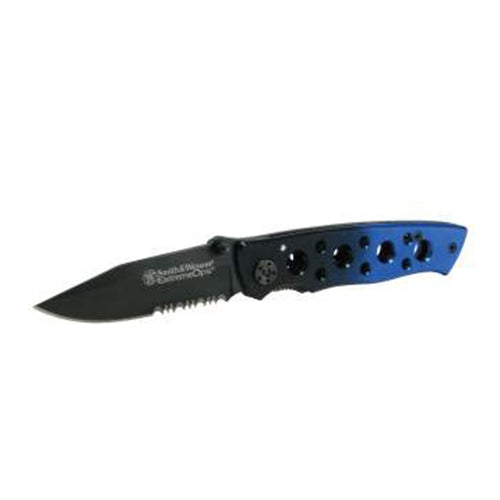 military and police store: military and police store: smith & wesson: extreme ops folding knife-blue handle
