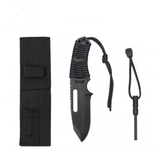military and police store: military and police store: survival knife: large paracord knife with fire starter: black