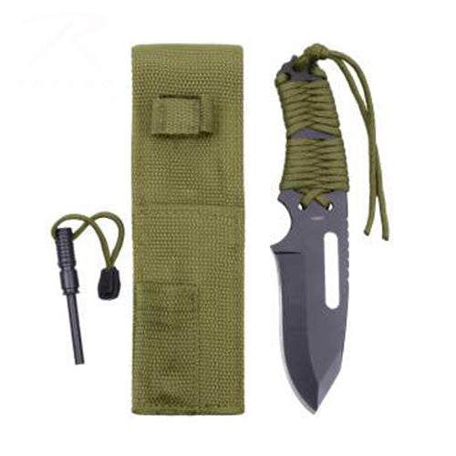 military and police store: military and police store: survival knife: large paracord knife with fire starter: olive drab