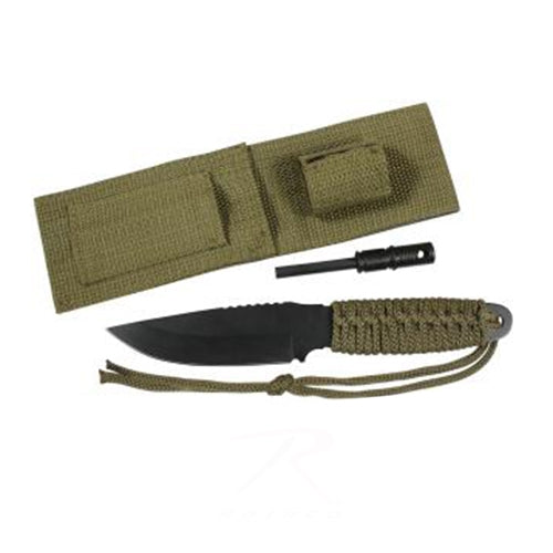 military and police store: military and police store: survival knife: paracord knife with fire starter: olive drab