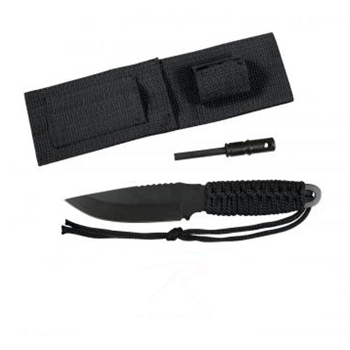 military and police store: military and police store: survival knife: paracord knife with fire starter: black