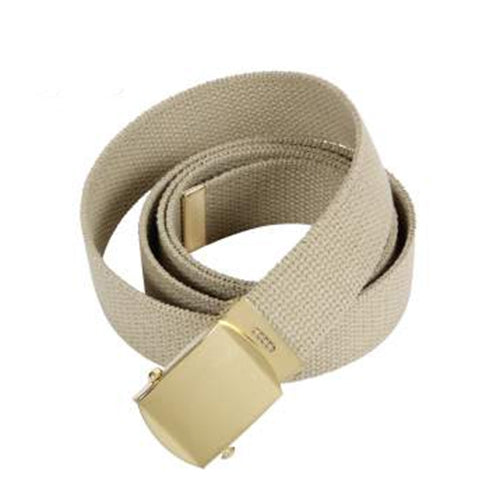 military and police store: military and police store: web belt: khaki with gold buckle