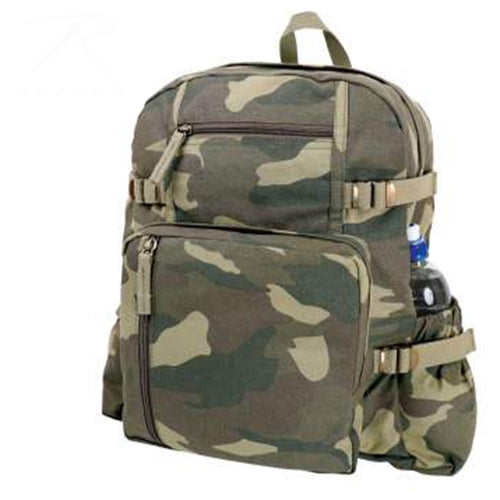 military and police store: military and police store: vintage jumbo canvass backpack: woodland camo