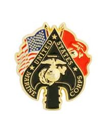 Military Pin: USMC Spade & Flags
